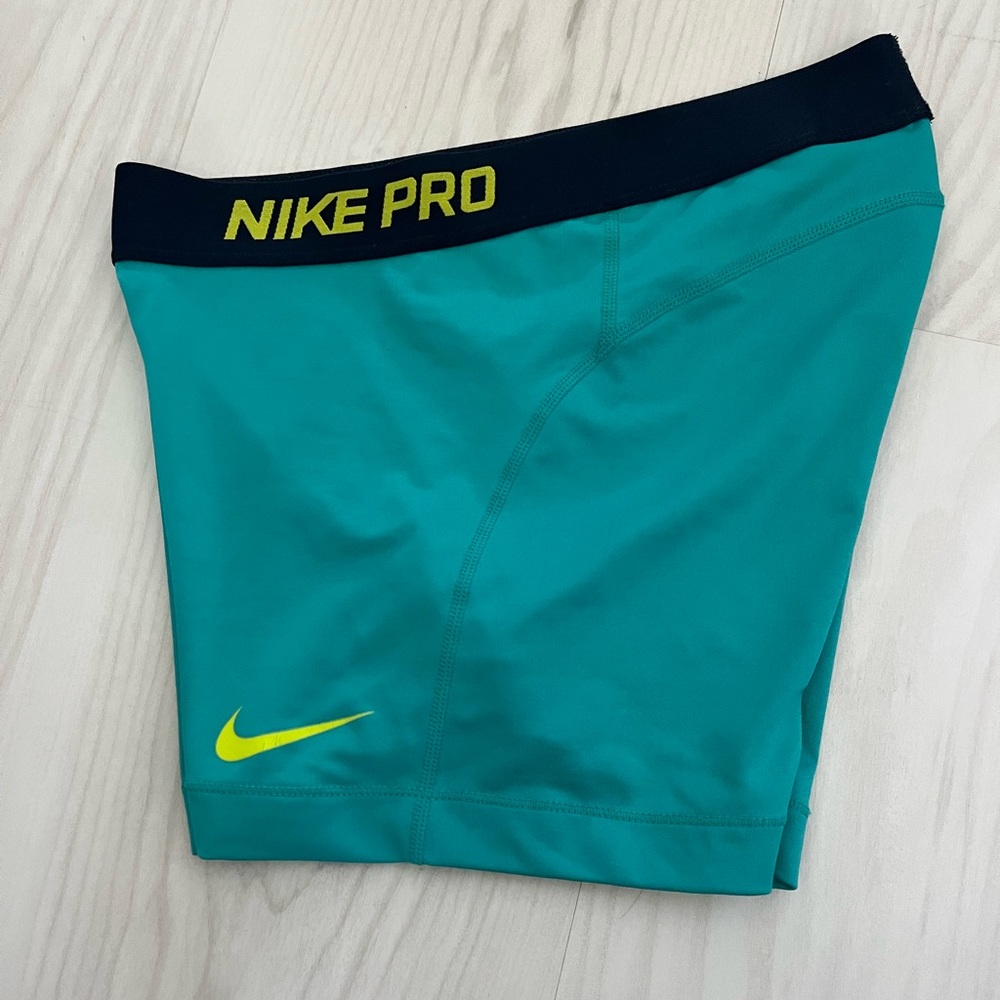 Nike pro teal yellow green compression short